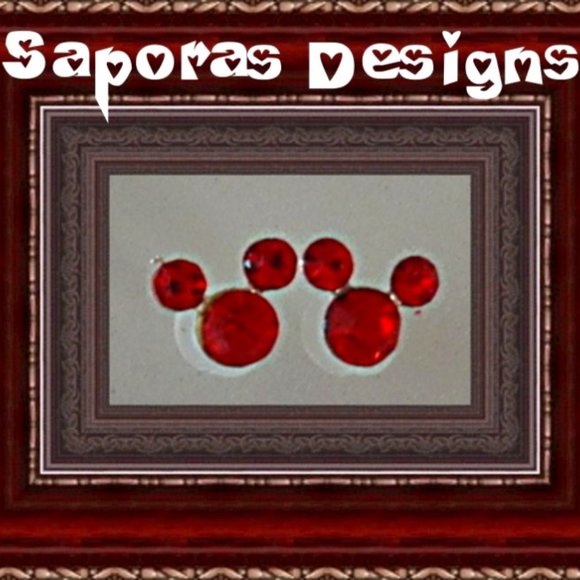 Mickey Mouse Theme Red Crystal Stud Earrings Silver Tone Finish - Picture 1 of 1